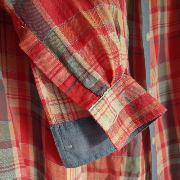 SANDRA INGRISH Sz 14W Women's 100% Cotton Button-up Plaid Long sleeve Shirt Top - Picture 7 of 13